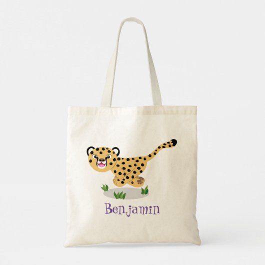 Cute cheetah lopende cartoon illustratie tote bag (Achterkant)