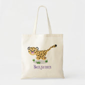 Cute cheetah lopende cartoon illustratie tote bag (Voorkant)