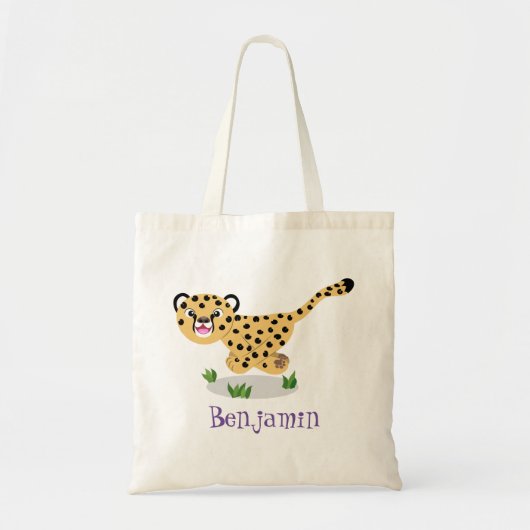 Cute cheetah lopende cartoon illustratie tote bag (Voorkant)