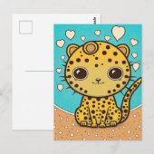 Cute Cheetah met hart voor liefde en valentijn Briefkaart (Voorkant / Achterkant)