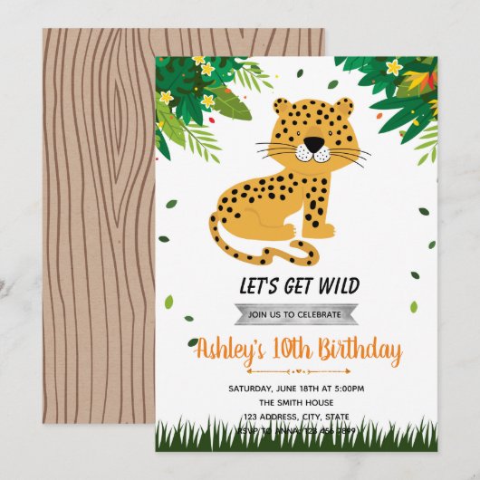 Cute cheetah verjaardagsuitnodiging kaart (Voorkant / Achterkant)