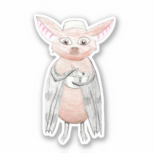 Cute Chef Bat met mixing Bowl Sticker (Voorkant)