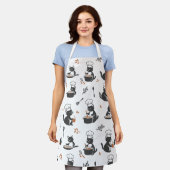 Cute Chef Cat Black and White Pattern Apron Schort (Gedragen)