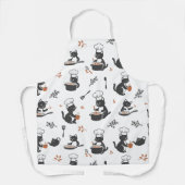 Cute Chef Cat Black and White Pattern Apron Schort (Voorkant)