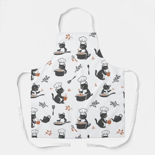Cute Chef Cat Black and White Pattern Apron Schort (Voorkant)