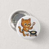 Cute Chef Cat Frying Egg Button (Voorkant /achterkant)