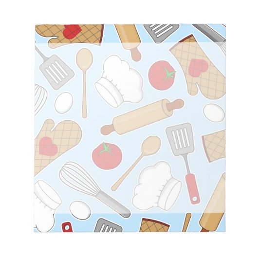 Cute Chef/Cook Love Pattern Blue Notitieblok (Voorkant)