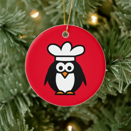 Cute chef cook pinguin cartoon, aangepast kerstfee keramisch ornament (Boom)