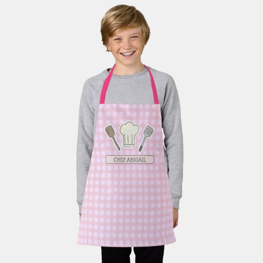 Cute Chef Cooking Personalized Pink Gingham Schort (Gedragen)