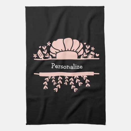 Cute Chef Pet Rolling Pin Baker Roze zwart Theedoek (Verticaal)