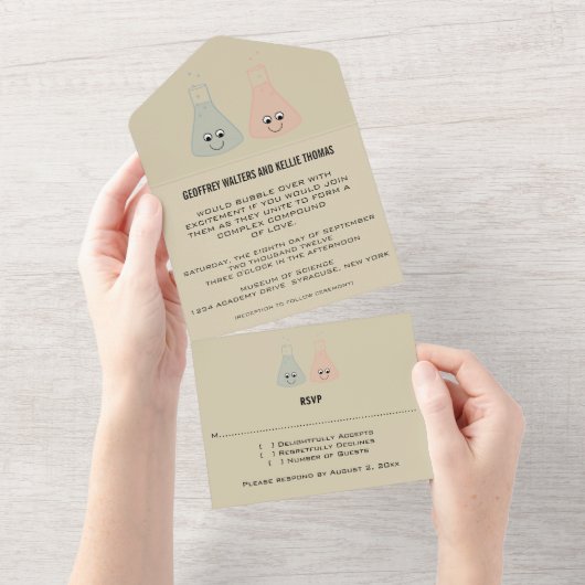 Cute Chemistry All in One Wedding Invite Uitnodiging (Afscheurbaar)