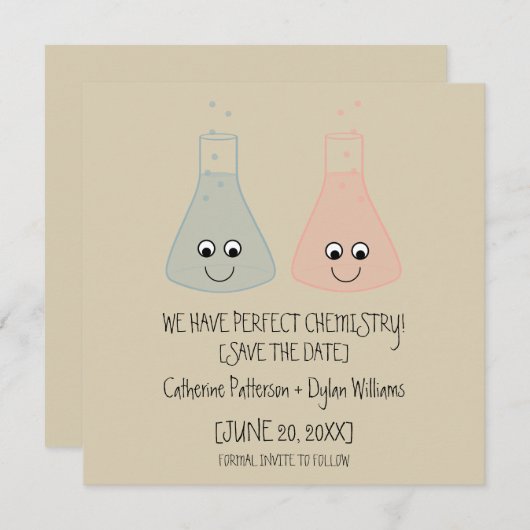 Cute Chemistry Save the Date Invite (Voorkant / Achterkant)
