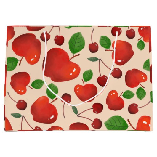 Cute Cherries Fruit Pattern Groot Cadeauzakje (Voorkant)