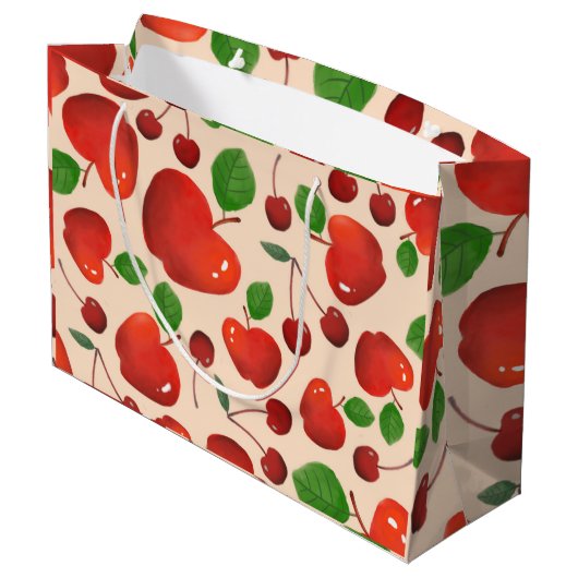 Cute Cherries Fruit Pattern Groot Cadeauzakje (Achterkant Gekanteld)