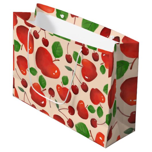 Cute Cherries Fruit Pattern Groot Cadeauzakje (Voorkant Gekanteld)