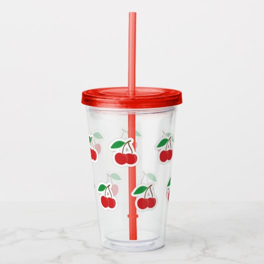 Cute Cherries Pattern Monogram Acryl Drinkbeker (Voorkant)