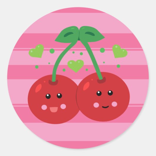 Cute Cherries Ronde Sticker (Voorkant)