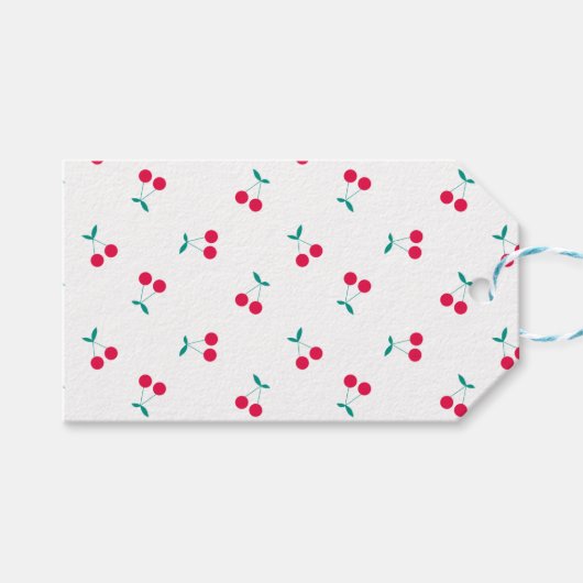 Cute Cherry Aesthetic Cherries Pattern White Cadeaulabel (Voorkant (Horizontaal))