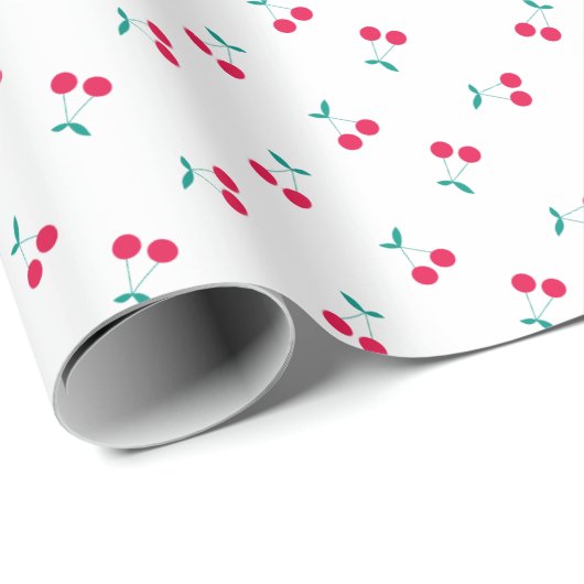 Cute Cherry Aesthetic Cherries Pattern White Cadeaupapier (Rol Hoek)