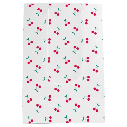 Cute Cherry Aesthetic Cherries Pattern White Medium Cadeauzakje (Achterkant)