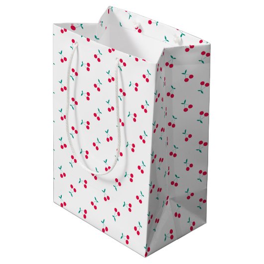 Cute Cherry Aesthetic Cherries Pattern White Medium Cadeauzakje (Achterkant Gekanteld)