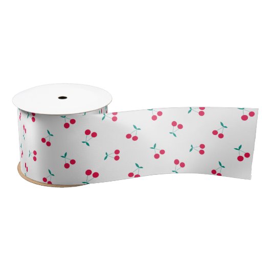 Cute Cherry Aesthetic Cherries Pattern White Satijnen Lint (Spoel)