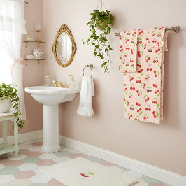 Cute Cherry and Bow Pattern Sweet Aesthetic  Bad Handdoek