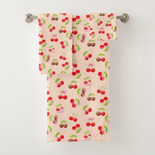 Cute Cherry and Bow Pattern Sweet Aesthetic  Bad Handdoek (Insitu)