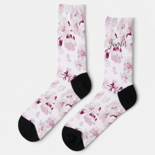 Cute cherry blossom floral Patroon schattig wit ro Sokken