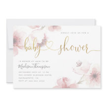 Cute Cherry Blossom Gold Script Floral Baby shower