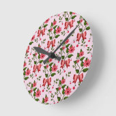 Cute Cherry Bow floral Pattern  Ronde Klok (Hoek)
