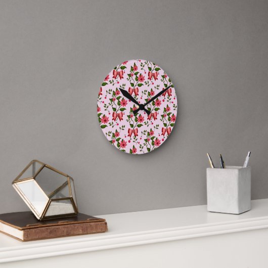Cute Cherry Bow floral Pattern  Ronde Klok (Kantoor)
