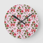Cute Cherry Bow floral Pattern  Ronde Klok (Voorkant)