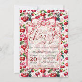 Cute Cherry Bow Themed Baby Shower Invitation Kaart (Voorkant)