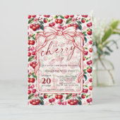 Cute Cherry Bow Themed Baby Shower Invitation Kaart (Staand voorkant)
