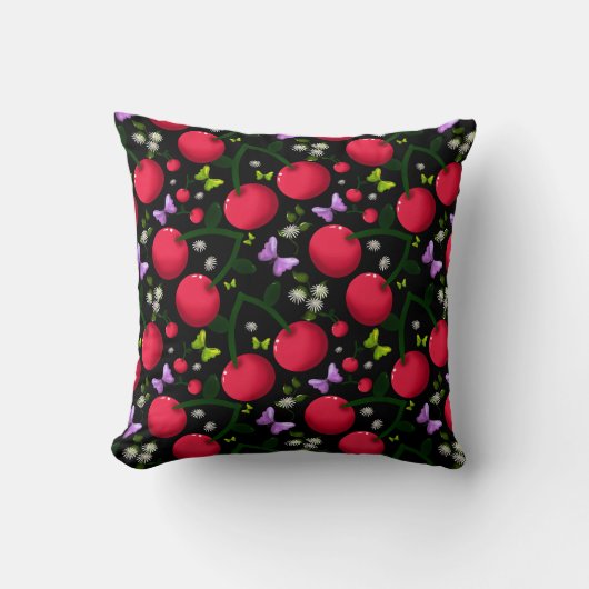 Cute Cherry Butterfly Pattern, Glossy Kawaii Fruit Kussen (Voorkant)