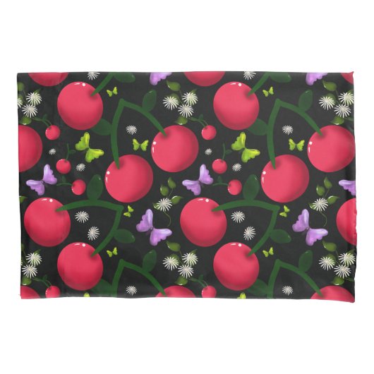 Cute Cherry Butterfly Pattern, Glossy Kawaii Fruit Kussensloop (Voorkant)