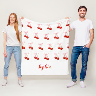Cute Cherry Coquette Blanket - custom name Fleece Deken