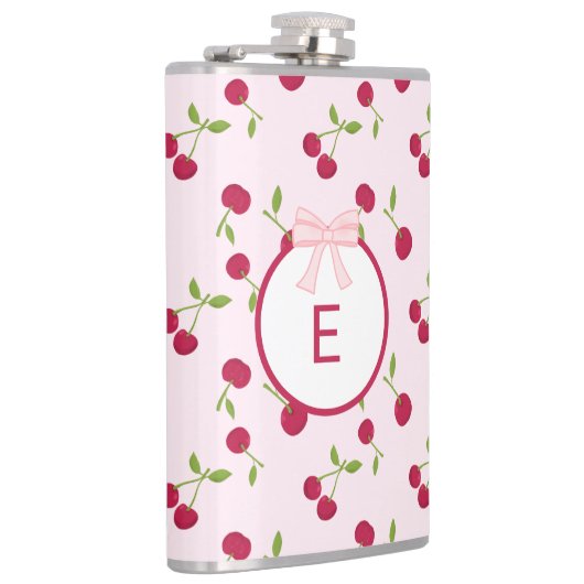 Cute Cherry Coquette Pink Custom Monogram Heupfles (Rechts)