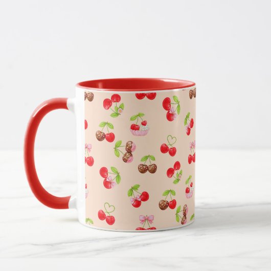Cute Cherry Dessert Pattern Sweet Aesthetic Design Mok (Links)