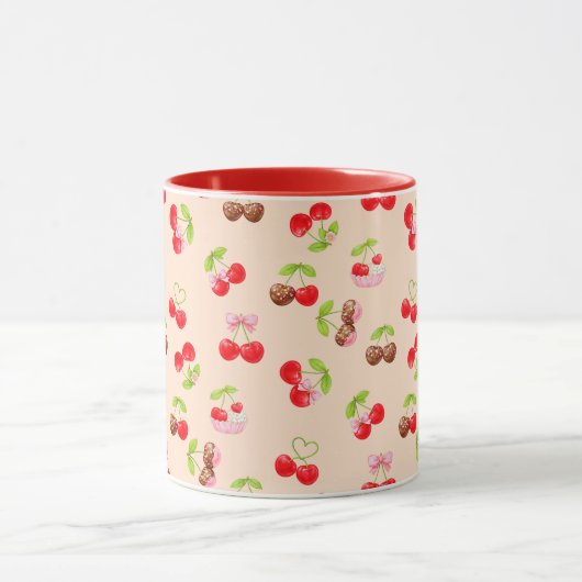 Cute Cherry Dessert Pattern Sweet Aesthetic Design Mok (Midden)