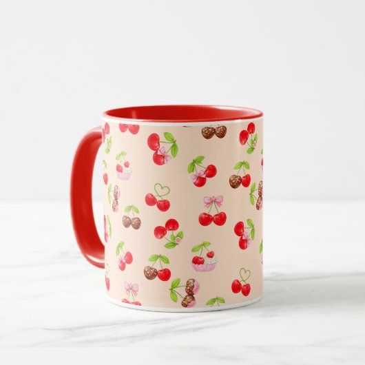 Cute Cherry Dessert Pattern Sweet Aesthetic Design Mok (Voorkant links)