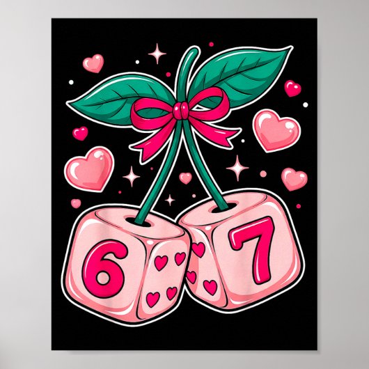 Cute Cherry Dobbelsteen Valentijn Roze Kawaii 67 M Poster (Voorkant)