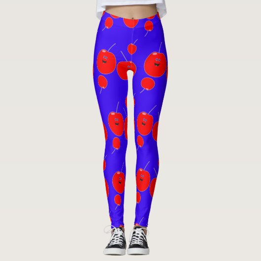 Cute Cherry en Blue Pattern Leggings (Voorkant)