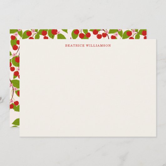 Cute Cherry Fruit Watercolor Pattern Personalized Notitiekaartje (Voorkant / Achterkant)