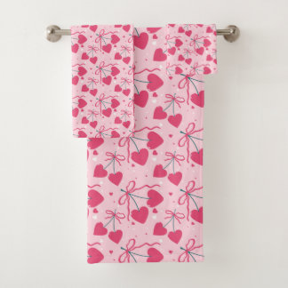 Cute Cherry Heart Towel Set | Sweet Retro Valentin Bad Handdoek