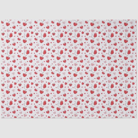Cute Cherry Hearts Boho Scandinavian Valentine  Tissuepapier (Voorkant)