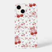 Cute Cherry iPhone 14 Case with Hearts & Bows Hoesje (Achterkant)