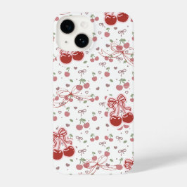 Cute Cherry iPhone 14 Case with Hearts & Bows Hoesje