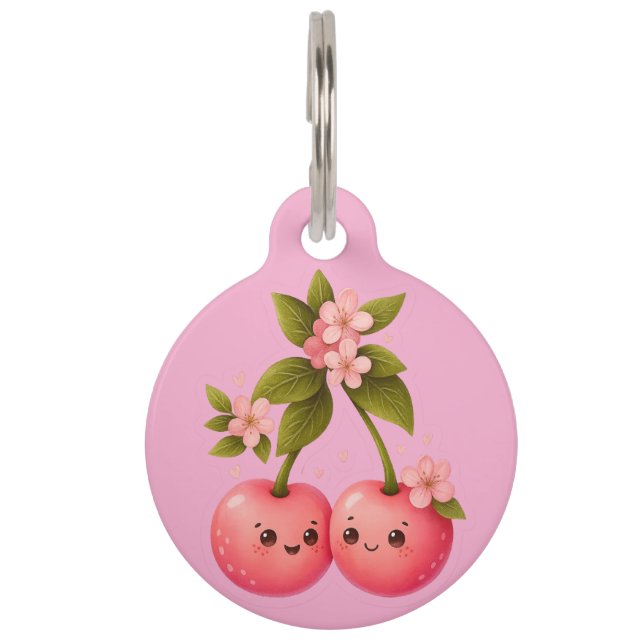 Cute Cherry Love Sticker Huisdierpenning (Voorkant)